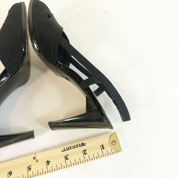 Stuart Weitzman Slingback Leather Pump Heels Womens 8.5 AA Black Peep Toe Buckle - Picture 7 of 8